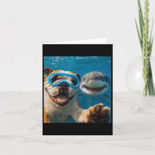 Grappige Engelse Bulldog Hond Selfie Met Haai Ocea Kaart