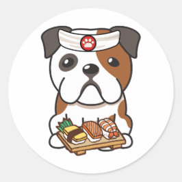 Grappige Engelse bulldog is een sushi chef Ronde Sticker