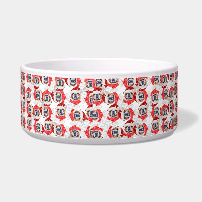 Grappige Engelse Bulldog Naam Kerstpatroon Voerbakje (Links)