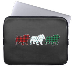 Grappige Engelse Bulldog Rode Plaid Kerstmis Honde Laptop Sleeve