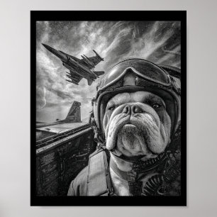 Grappige Engelse Bulldog Selfie Gevechtsvliegtuig Poster