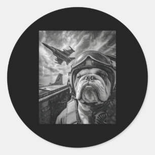 Grappige Engelse Bulldog Selfie Gevechtsvliegtuig Ronde Sticker