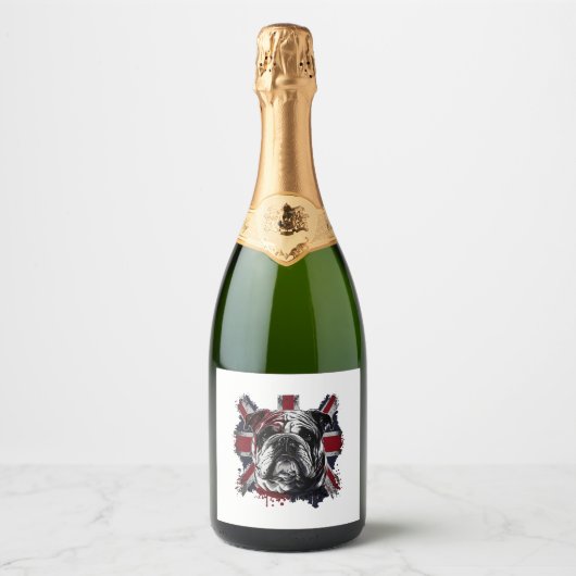 Grappige Engelse bulldog Sparkling Wijnetiket (Voorkant)