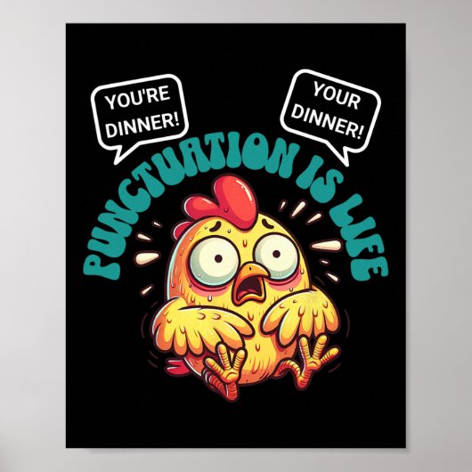 Grappige Engelse grammatica problemen kip punctuat Poster (Voorkant)