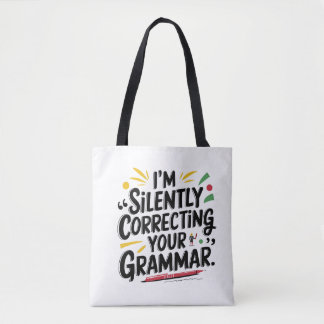 Grappige Engelse leraar: Silent Grammar Design voo Tote Bag