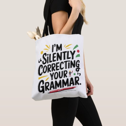 Grappige Engelse leraar: Silent Grammar Design voo Tote Bag (Dichtbij)