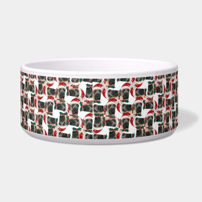 Grappige Engelse Mastiff Naam Kerst Patroon Voerbakje (Links)