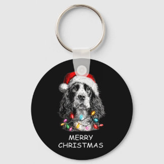 Grappige Er Spaniel Hond Kerstmuts Kerstlichten Sleutelhanger