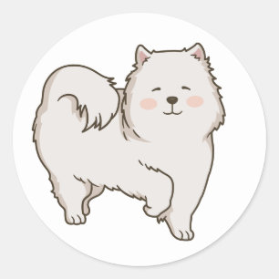 Grappige Eskie Puppy Cartoon Hond Moeder Amerikaan Ronde Sticker