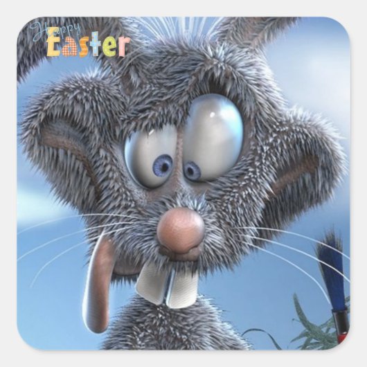 grappige esster bunny vierkante sticker (Voorkant)