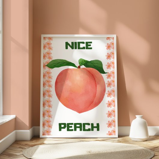 Grappige Esthetische Vrucht Perzik Muurkunst Poster