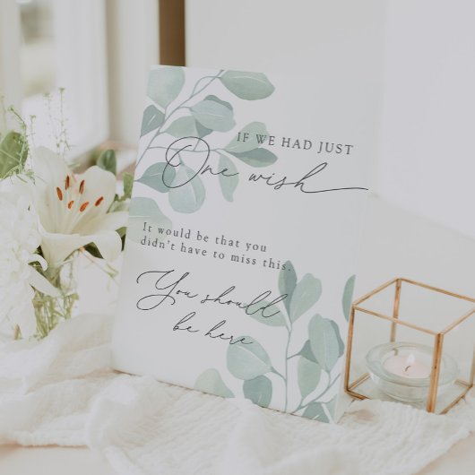 Grappige eucalyptus bruiloft in liefdevolle herinn reclamebord met voetstuk