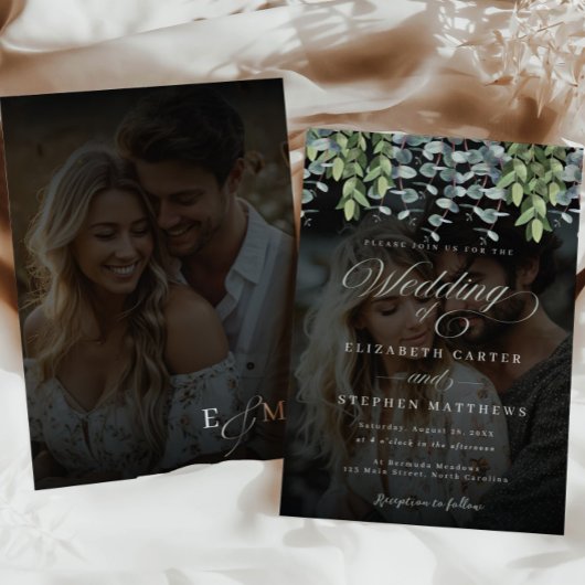 Grappige eucalyptus foto bruiloft kaart