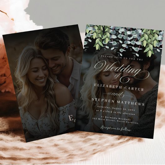 Grappige eucalyptus foto bruiloft kaart