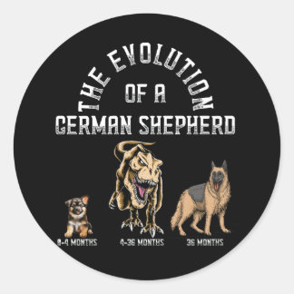 Grappige Evolutie Duitse Herder Dinosaurus Pet Dog Ronde Sticker