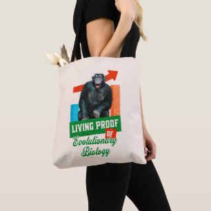Grappige evolutionaire biologie chimpansee humor tote bag