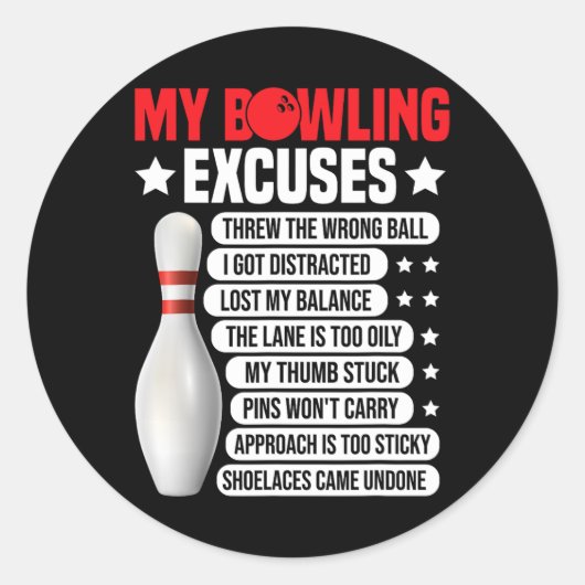 Grappige excuses voor Bowler 2 Ronde Sticker (Voorkant)
