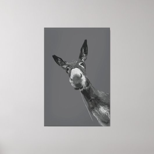 Grappige Ezel Grijswaarde Portret Kunst Canvas Afdruk (Voorkant)