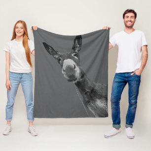 Grappige Ezel Grijswaarde Portret Kunst Fleece Deken
