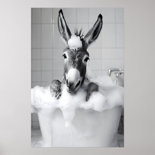 Grappige Ezel in Badkuip Print, Grappige Badkamer Poster (Voorkant)