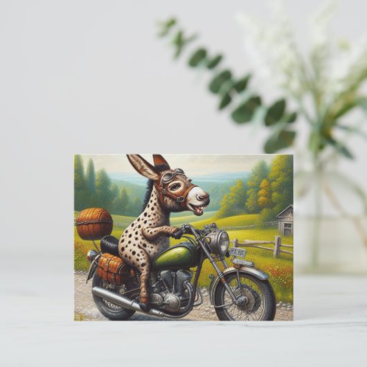Grappige ezel op een motor briefkaart (Staand voorkant)