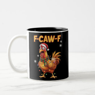 Grappige F Caw F Kip Kerst Krijtende Haan  Tweekleurige Koffiemok