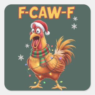 Grappige F Caw F Kip Kerst Krijtende Haan  Vierkante Sticker