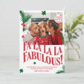 Grappige Fa La La La Fabulous rode kerstfoto Feestdagenkaart (Staand voorkant)