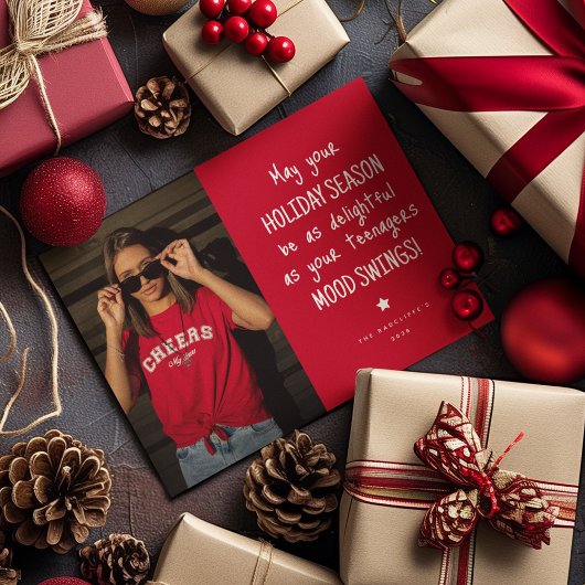 Grappige familie foto rode kerst feestdagenkaart