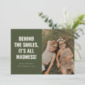 Grappige familie kerst Kaarten | Minimaal olijfgro (Staand voorkant)