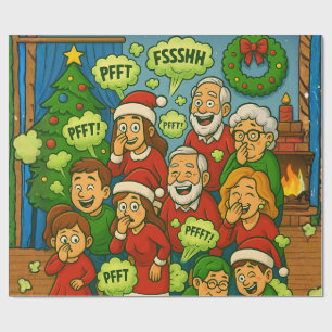 Grappige Familie Kerstmis met Scheten Cadeaupapier