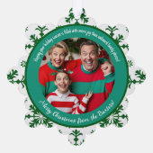 Grappige familiefoto met vreugde en groen patroon ornament kaart (Achterkant)