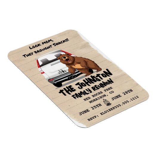 Grappige familiereünieuitnodiging met Beer Magnet Magneet (Rechterzijde)