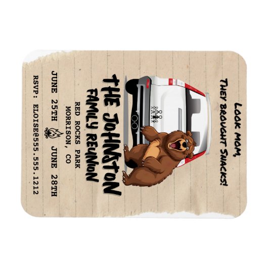 Grappige familiereünieuitnodiging met Beer Magnet Magneet (Horizontaal)