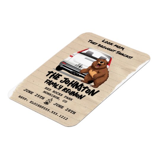 Grappige familiereünieuitnodiging met Beer Magnet Magneet (Linkerzijde)