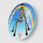 Grappige fantastisch giraffe met cupcake & regenbo grote klok (Hoek)