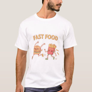 Grappige Fast Food Rennende Burger en Frites Doodl T-shirt