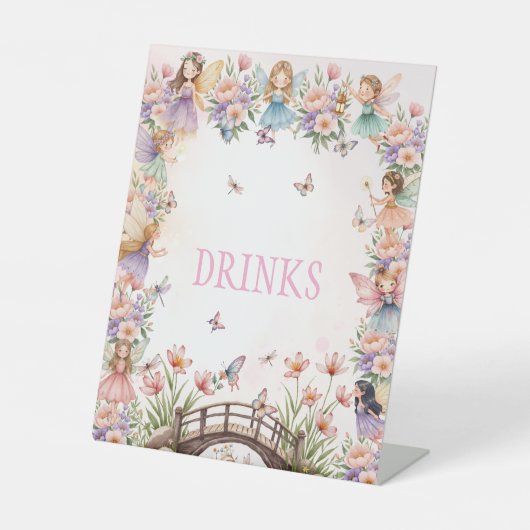 Grappige feeëntuin 1e verjaardag Drinken Reclamebord Met Voetstuk (Voorkant)