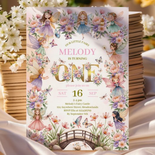 Grappige feeëntuin 1e verjaardag Uitnodiging