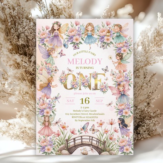 Grappige feeëntuin 1e verjaardag Uitnodiging