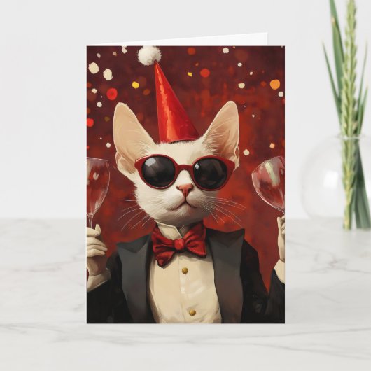 Grappige Feest Elegante Kat Feestdagen Kaart (Voorkant)