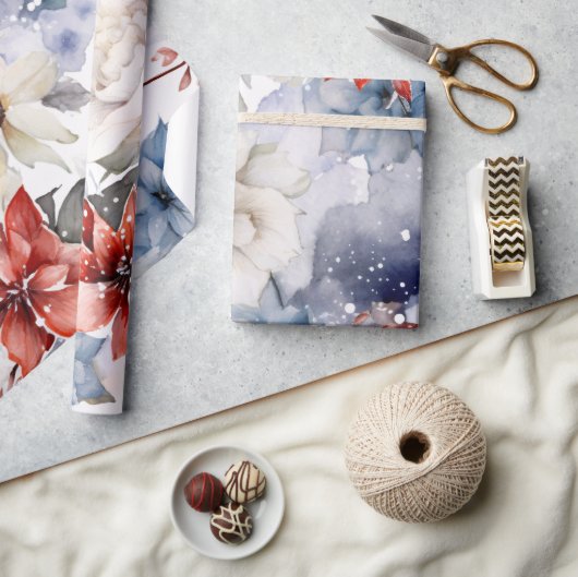 Grappige feestelijke  besneeuwde kerstbloemen cadeaupapier (Crafts)