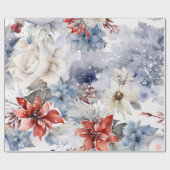 Grappige feestelijke  besneeuwde kerstbloemen cadeaupapier (Vlak)