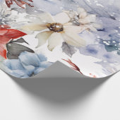 Grappige feestelijke  besneeuwde kerstbloemen cadeaupapier (Hoek)