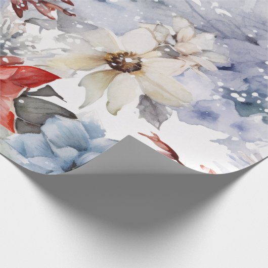 Grappige feestelijke  besneeuwde kerstbloemen cadeaupapier (Hoek)