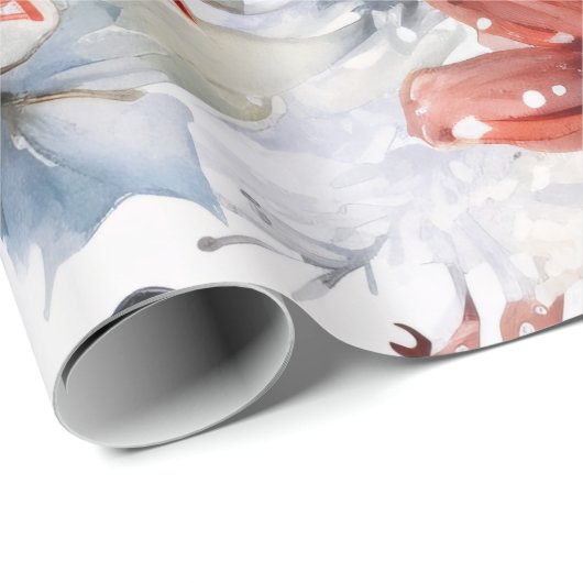 Grappige feestelijke  besneeuwde kerstbloemen cadeaupapier (Rol Hoek)