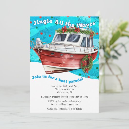Grappige feestelijke Blue Waves Christmas Boat Par Kaart (Staand voorkant)