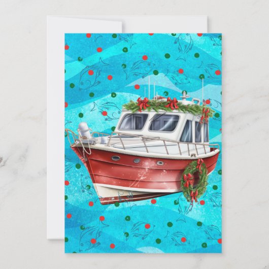 Grappige feestelijke Blue Waves Christmas Boat Par Kaart (Achterkant)