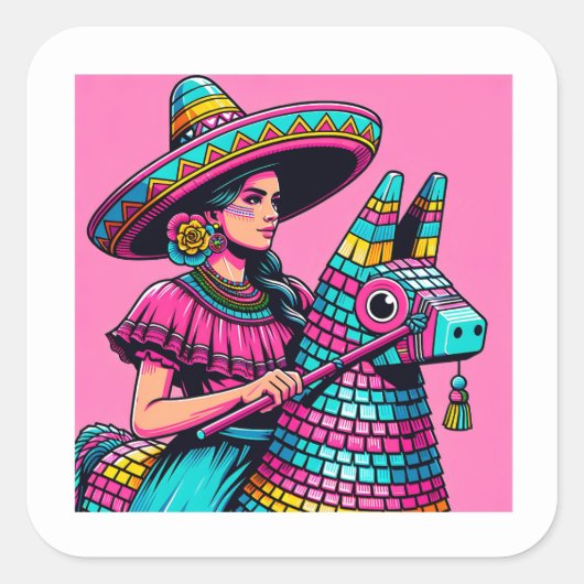 Grappige feestelijke Fiesta Piñata Party Stickers (Voorkant)