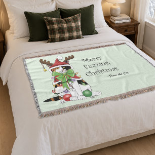 Grappige Feestelijke Groene Calico Kerstkat Deken
